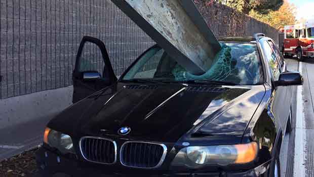 Driver Dodges Death When Large Metal Beam Pierces Windshield