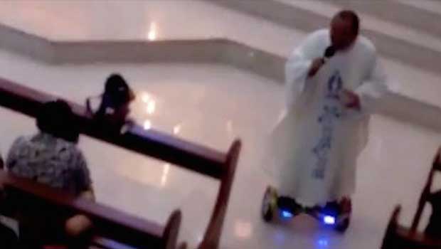 Priest Rides Hoverboard While Delivering Christmas Sermon