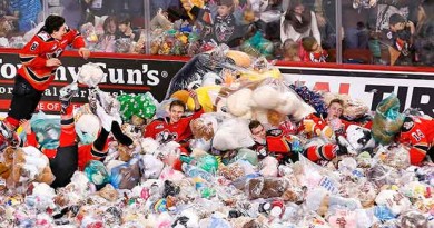 Hockey Fans Throw 28,000 Teddy Bears Onto Hockey Rink