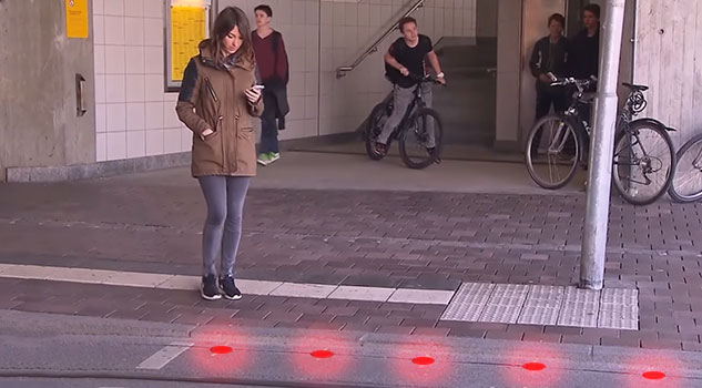 City Installs Ground Traffic Lights for Smartphone Addicts!